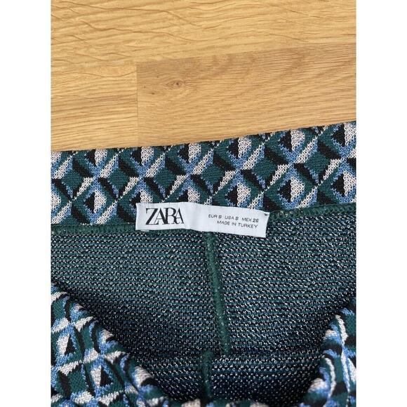 Zara Pants Womens Size S Blue Green Textured Knit Print Pull On Retro Artsy - Picture 4 of 6